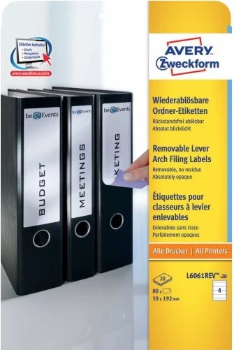 Avery Zweckform L6061REV-20 necaurspīdīgas mapju etiķetes