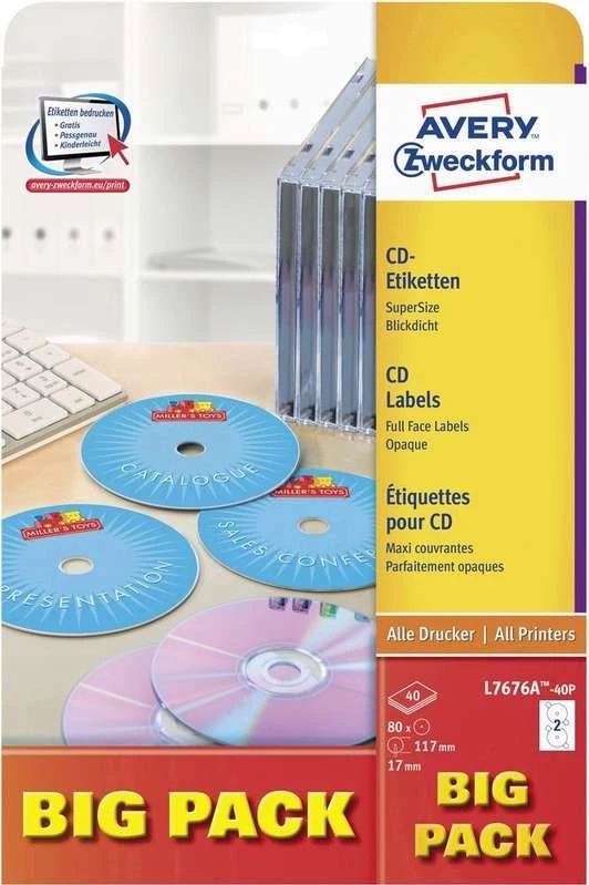 Avery Zweckform L7676A-40P CD/DVD etiķetes, Ø