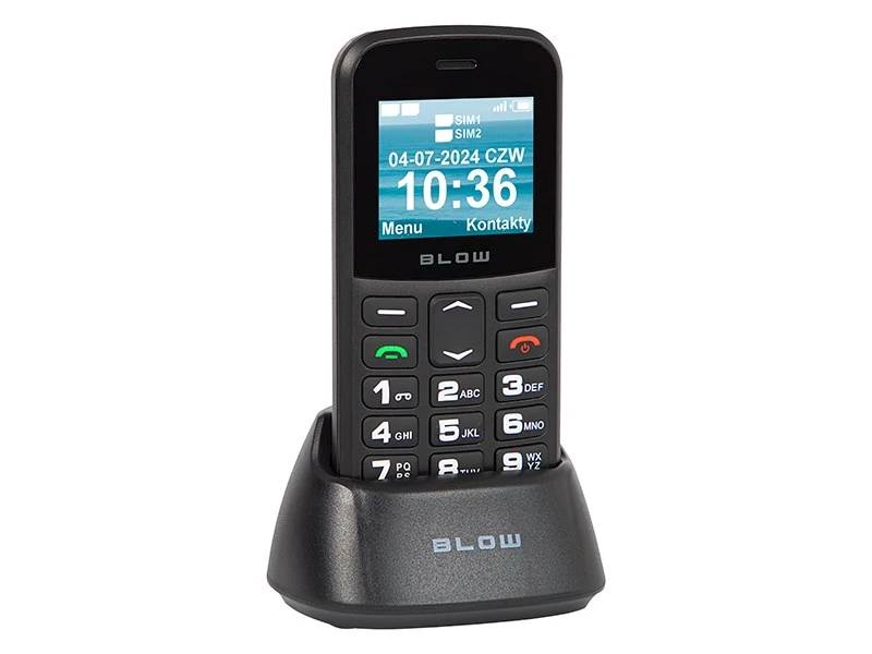 BLOW melnais senioru telefons ar statīvu