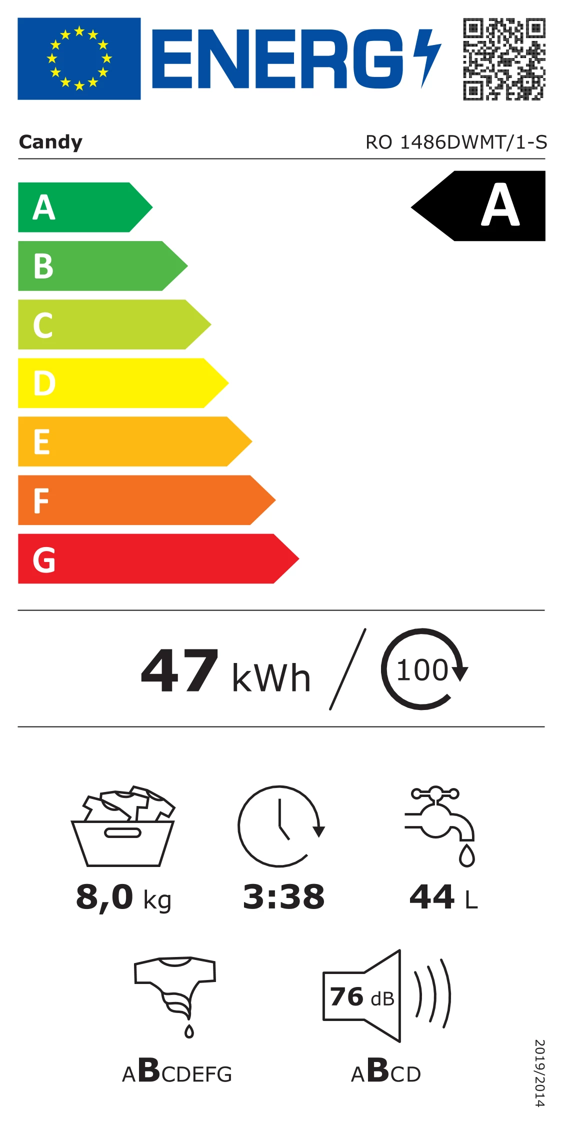 Candy RO 1486DWMT/1-S veļas mazgājamā mašīna