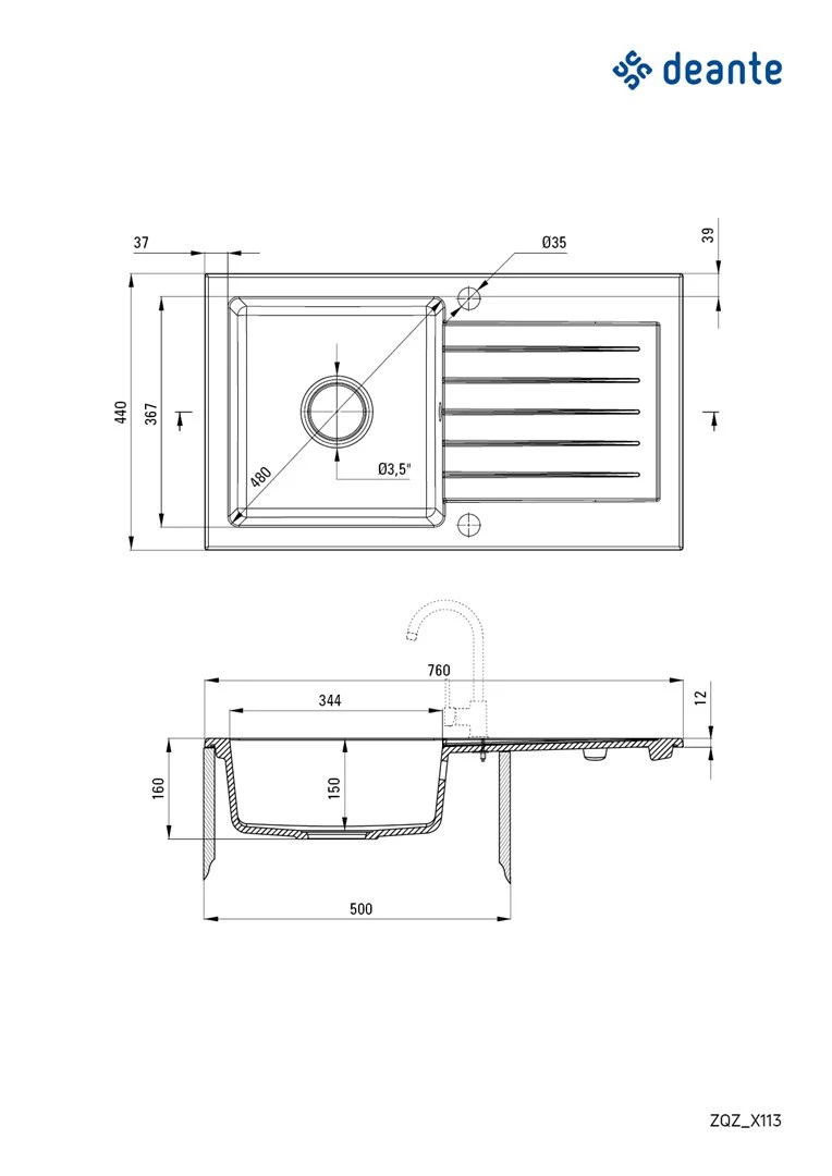 DEANTE 1-Bowl Granite Composite Kitchen Sink