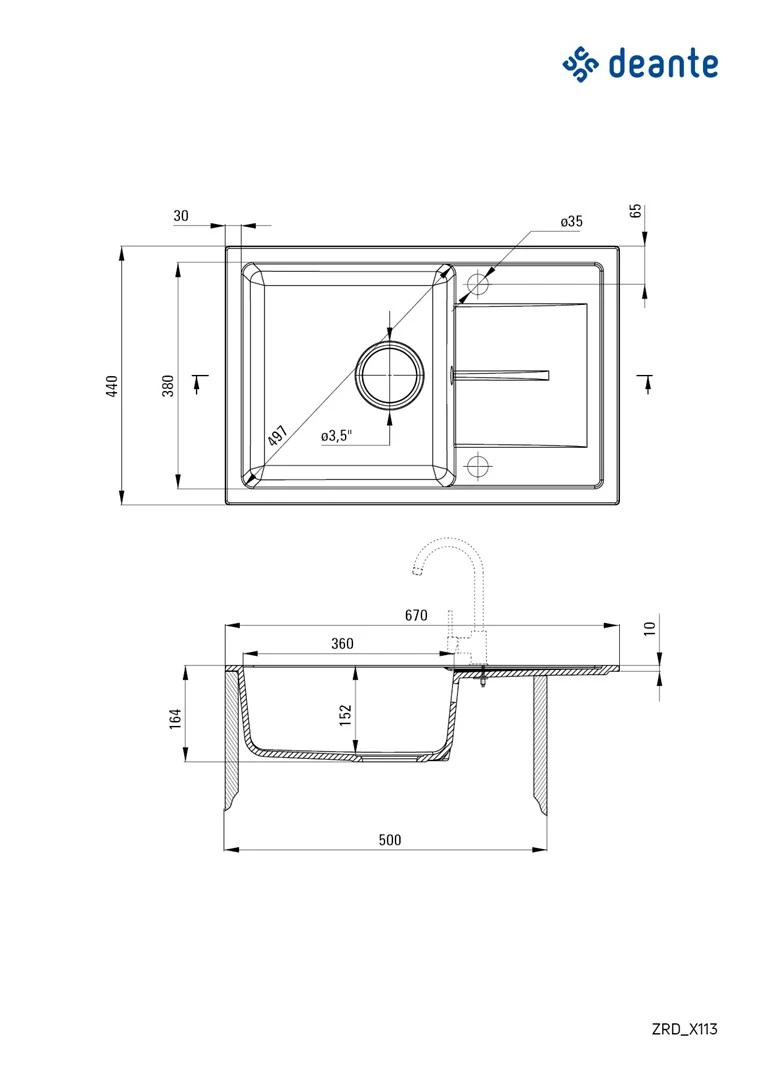 DEANTE 1-Bowl Granite Sink with Drainer