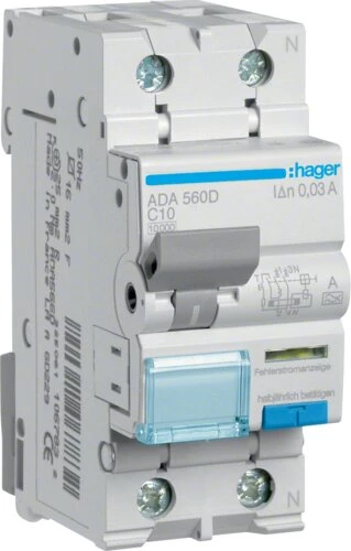 Hager ADA560D RCBO 1P+N 10A C-raksturlīkne