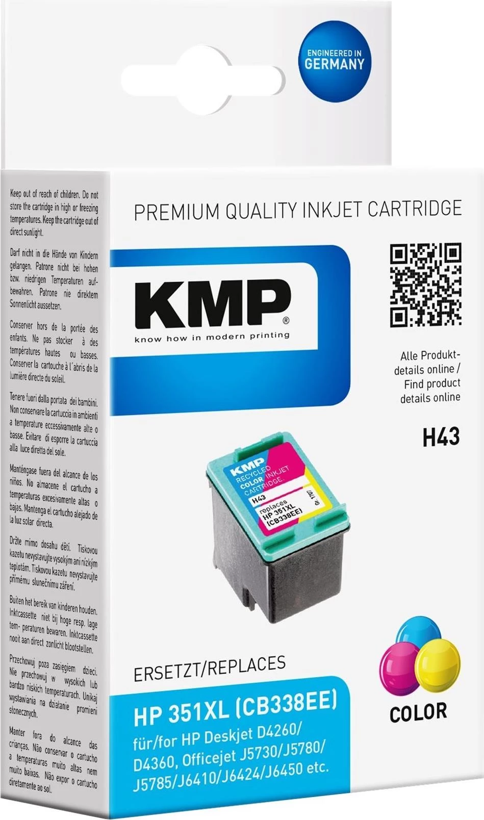 KMP H43 trīskrāsu saderīgs tintes kārtridžs