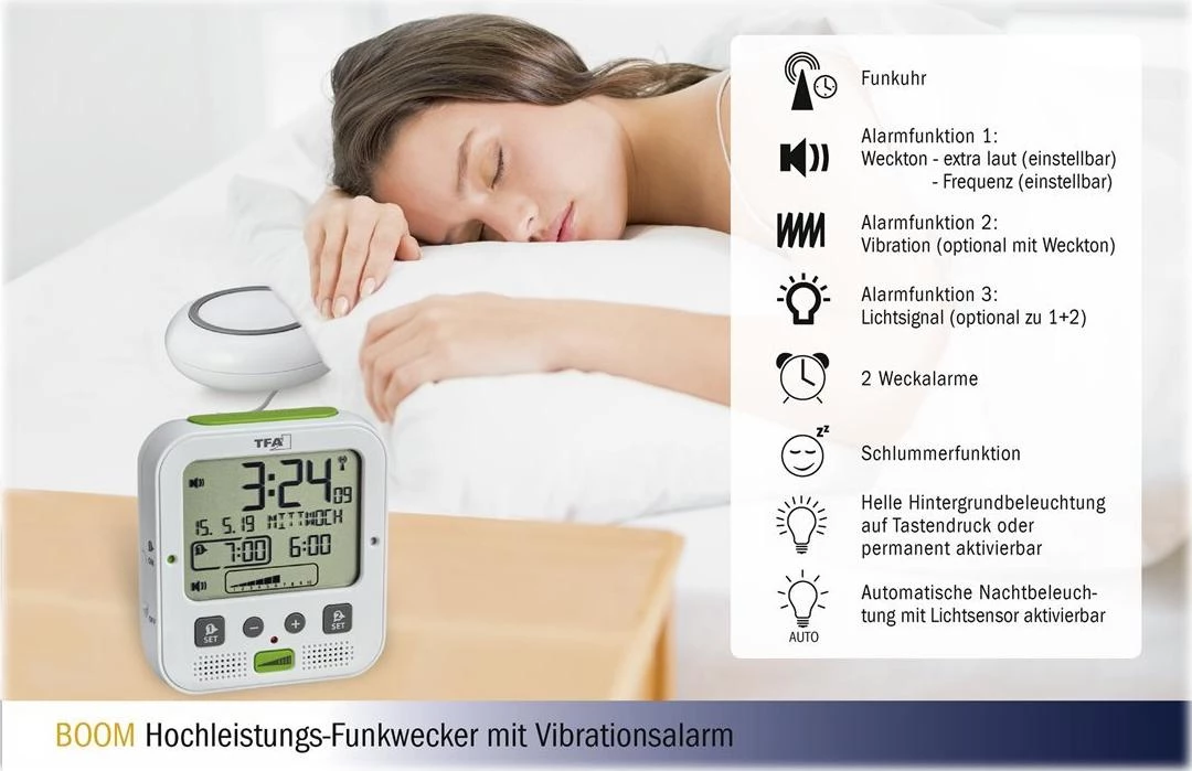 TFA Dostmann BOOM radio vadīts modinātājpulkstenis