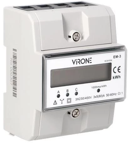 Virone EM-3 Trīsfāzu enerģijas skaitītājs, 80A