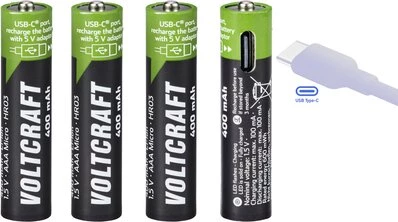 VOLTCRAFT VC-AAA400USB USB-C uzlādējamas Li-Ion AAA